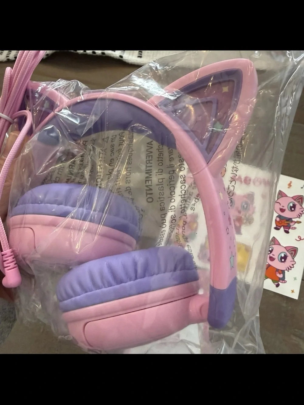 New iClever Meow Lollipop Wired Headphones Purple And Pink With Stickers new